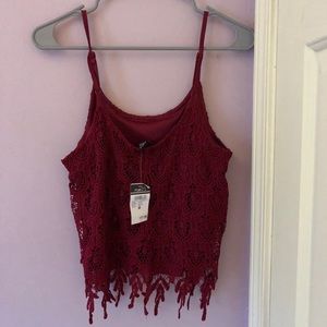 Red Lace Cropped Tank Top